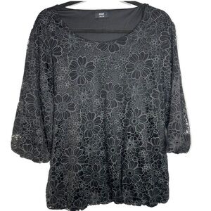 Black Embellished Crew Neck 3/4 Sleeve Blouse